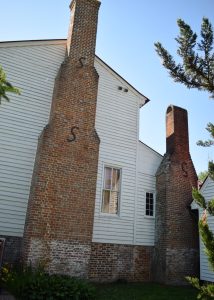 Exterior chimney and masonry fireplace structure at Hanover Tavern.