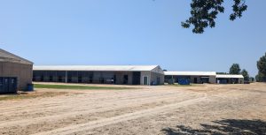 Horse barns at Colonial Downs Racetrack in New Kent County, Virginia.