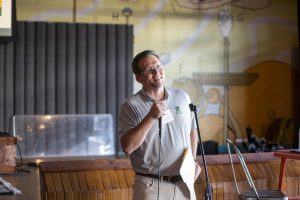 Zannino Engineering President Rob Childree delivers remarks at the company's 35th anniversary celebration at River City Roll.